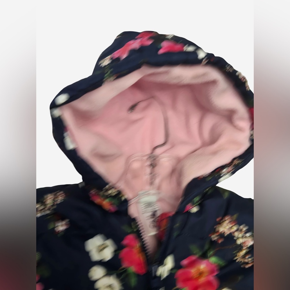 Little Me 2T Navy Floral Puffer Coat Pink Fleece Lined Hooded Jacket 2T Girl - Picture 6 of 10